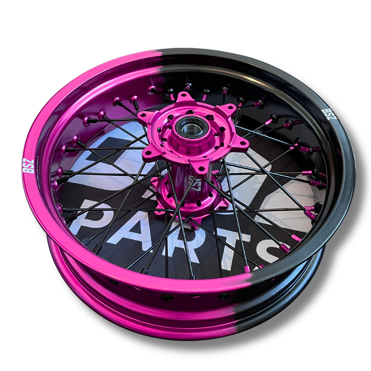Supermoto Felgen 17 Zoll – individuell konfigurierbar für Suzuki, Pink liegend- BSZ Parts