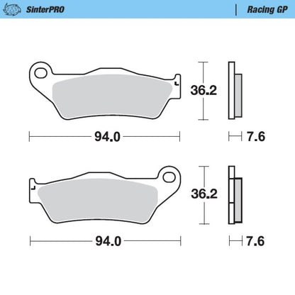 MOTO-MASTER SinterPRO Brake Pads Racing GP for KTM, Husqvarna, GasGas, Kawasaki, Sherco, Ducati, Triumph, Husaberg, Stark front - DESMO450 EDS, DESMO450 MX, EC, EX, EX-F, MC, FE, TE, FC, FX, TC